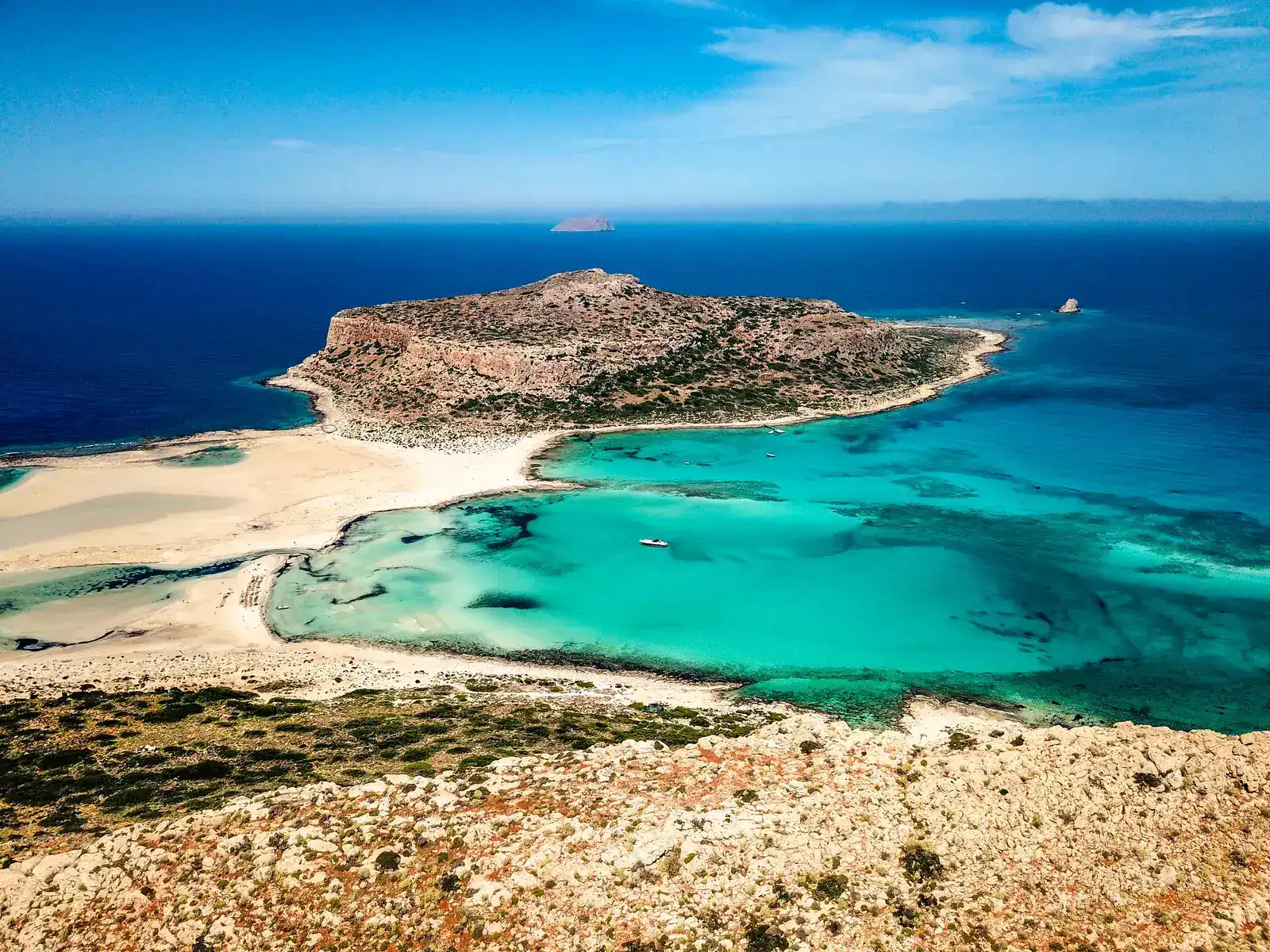 Aerial view of the turquoise Balos lagoon