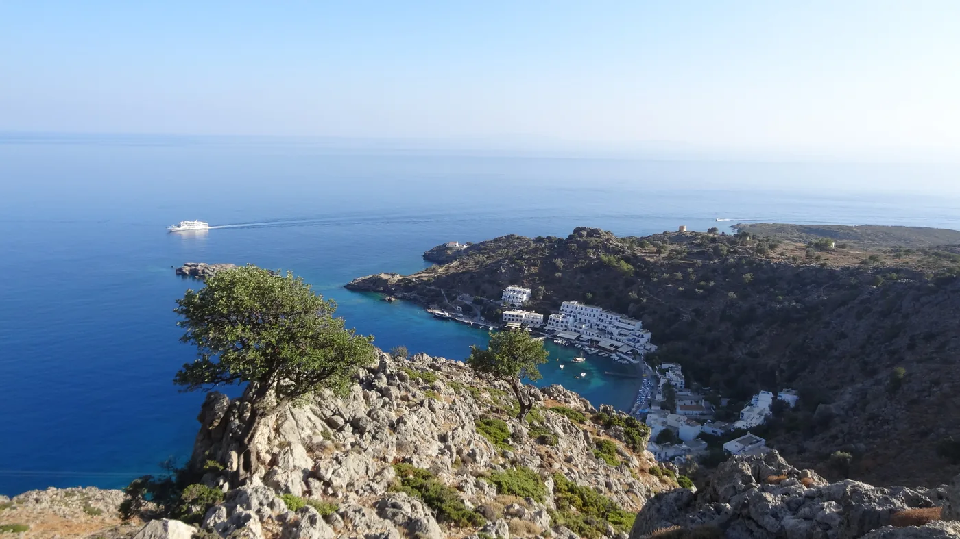 Loutro and its bay seen from the hiking path above the village